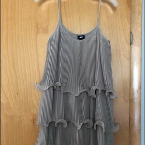 H&M Taupe Pleated Ruffle Tiered Spaghetti Strap Dress